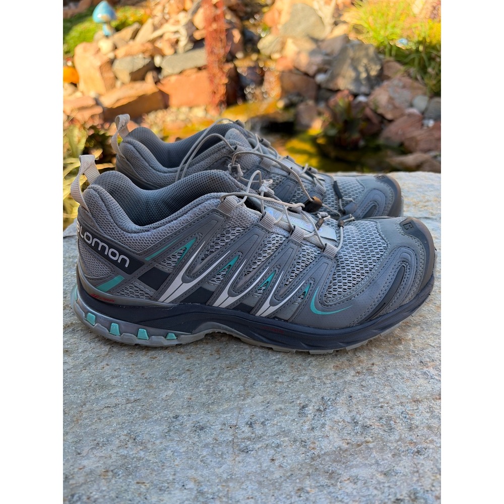 Salomon XA Pro 3D Mens 7.5 Grey Teal Mountain Trail Running Shoes 356811
